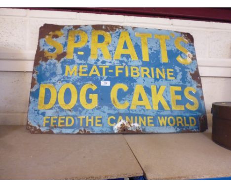 A Spratts Meat - Fibrine Dog Cakes enamel sign AF, approx. 76cm x 50