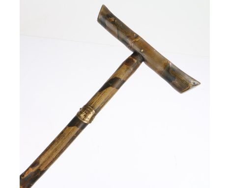 Named and dated walking stick, the stick with a plaque stating Sir Jeffrey British 1941 East India, Hill Pig - Smyth, 93cm lo