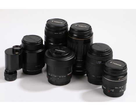 Camera lenses to include Canon Zoom Lens EF 100-300mm 1:4.5-5.6, Canon Zoom Lens EF 75-300mm 1:4-5.6 III USM, Canon Sigma AF 