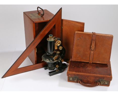 Marietta Pallis interest, Bausch & Lomb Optical Co microscope with case, Stanley triangular wooden drawing implement, small b