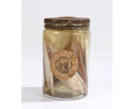 Army &amp; Navy Co-Operative Society, Flies and Fishing Tackle for all parts of the World, a glass jar with paper label conta