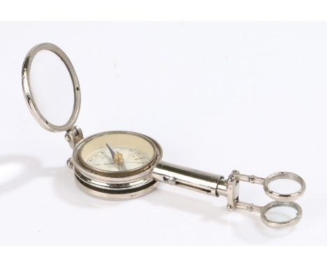 French chrome map compass, with  compass dial, magnifying hinged glass and mirror