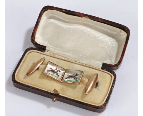 Pair of Essex Crystal type cufflinks, with Jockey scenes, cased 