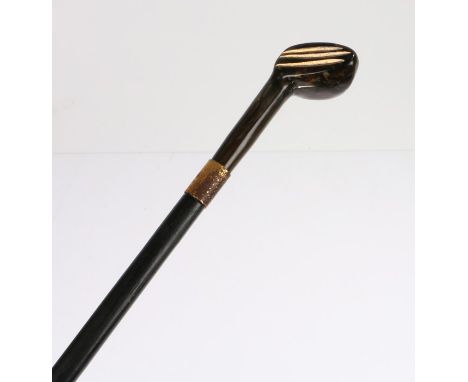 19th Century 'Sabbath' walking stick, the Sunday stick with the horn head carved as a golf club, 91cm high