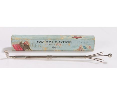 Novelty silver swizzle stick, Birmingham 1948, in the form of a golf club, 9.5cm long, together with the original box