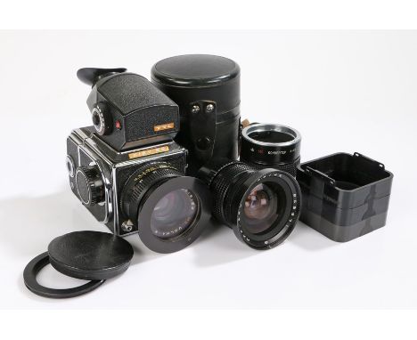 Kiev 88 camera body, with MC Volna-3 2.8/80 92/5/53 lens, TTL viewfinder, three film backs, MNP-26B 3.5/4.5 lens, Kohbetep K-