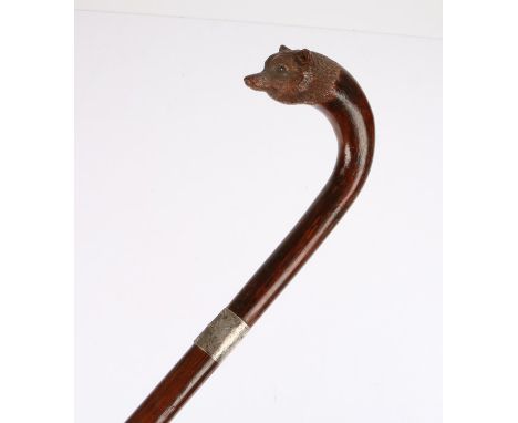 Black Forest walking stick, the grip carved with a bears head, 84.5cm high