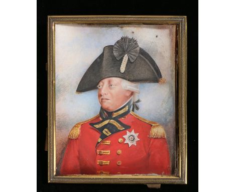 George III portrait miniature, George III looking left in uniform, on ivory, 10cm x 13cm