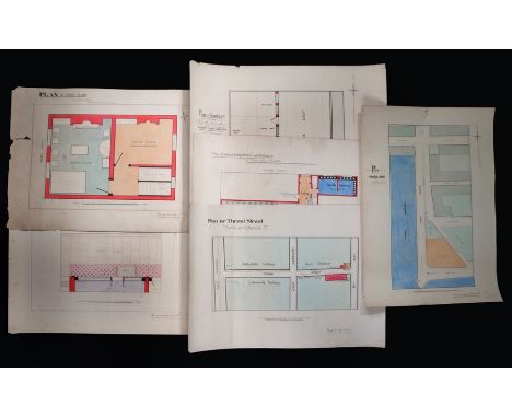 Early 20th Century hand drawn plans of criminal cases at the Old Bailey by PC Harry Woodley, to include Plan of the First Flo