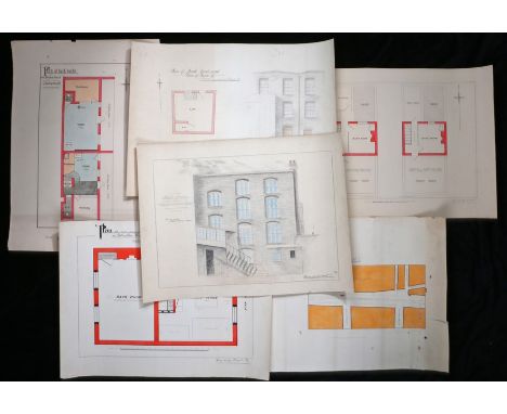 Early 20th Century hand drawn plans of criminal cases at the Old Bailey by PC Harry Woodley, to include Plan of the Back Yard