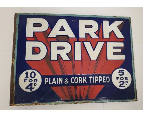 A VINTAGE DOUBLE SIDED PARK DRIVE ENAMEL SIGN 