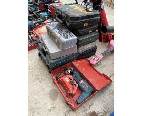 TEN ASSORTED POWER TOOL BOXES AND A BOSCH HAMMER DRILL 