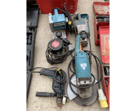 FIVE ASSORTED POWER TOOLS - MAKITA BELT SANDER ETC 