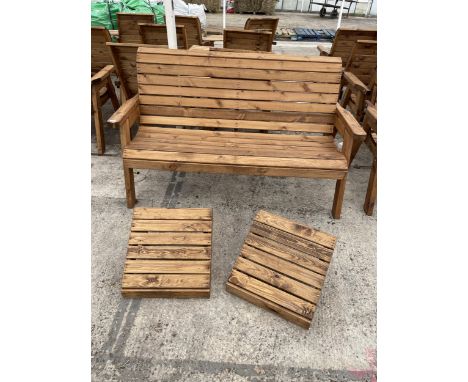 AN AS NEW EX DISPLAY CHARLES TAYLOR THREE SEATER BENCH AND TWO FOOT RESTS, *PLEASE NOTE VAT TO BE CHARGED ON THIS ITEM* 