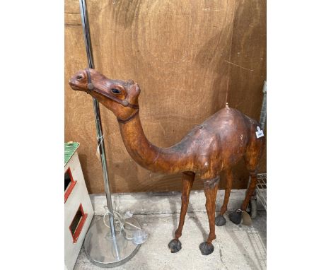 A LARGE VINTAGE LEATHER CAMEL FIGURE, HEIGHT 78CM 