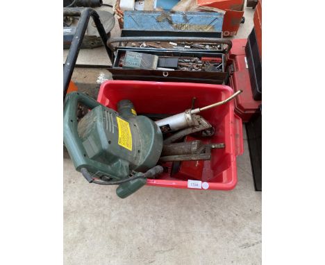 TWO BOXES OF ASSORTED TOOLS, TOOL CHEST ETC 