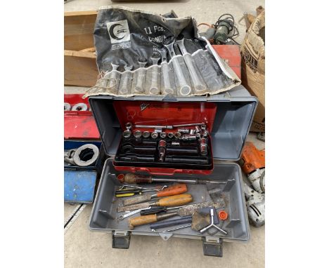 TWO TOOL BOXES, TO INCLUDE SPANNERS, SOCKET SETS, ETC 