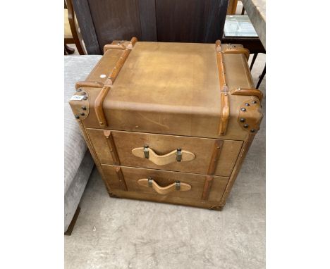 A SAFARI STYLE DRAWER TABLE IN THE FORM OF A TRUNK, 22X19" 