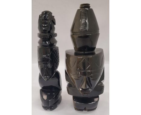 TWO BLACK OBSIDIAN AZTEC STYLE FIGURES, HEIGHT 22CM 