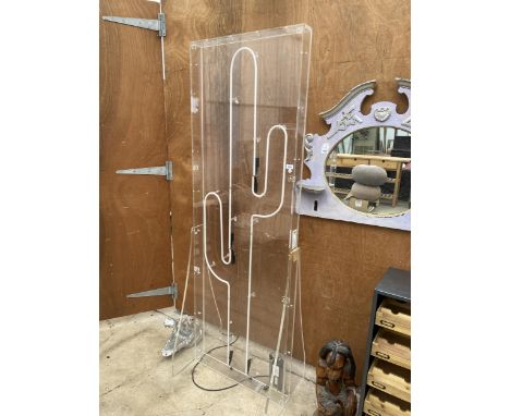 A LARGE CLEAR PLASTIC GREEN CACTUS NEON LIGHT SIGN 