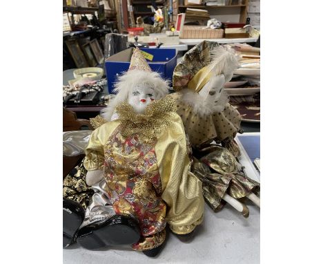 THREE PIERROT STYLE CLOWNS WITH CERAMIC HEADS 