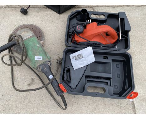 TWO POWER TOOLS, A HITACHI ANGLE GRINDER AND A BLACK AND DECKER PLANER 