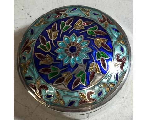 A SILVER ENAMELLED TRINKET BOX MARKED 925 