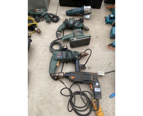 FIVE ASSORTED POWER TOOLS, BOSCH DRILL, HAMMER DRILL ETC 