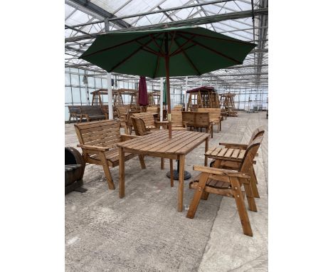 AN AS NEW EX DISPLAY CHARLES TAYLOR PATIO FURNITURE SET COMPRISING OF A CIRCULAR TABLE,A LOVE SEAT AND A TWO SEATER BENCHE AN