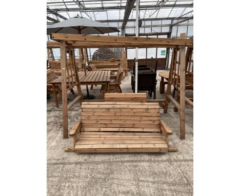 AN AS NEW EX DISPLAY CHARLES TAYLOR WOODEN ARBOUR AND A TWO AND THREE SEATER SWING BENCH  *PLEASE NOTE VAT TO BE CHARGED ON T