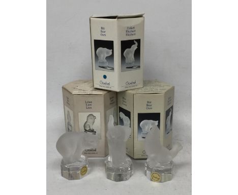 THREE BOXED GOEBEL FROSTED GLASS ANIMAL PAPERWEIGHT FIGURES 