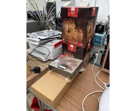 TWO BOXED CHRISTMAS LIGHTS TOGETHER WITH BOXED CORKSCREW AND NEW TAP 