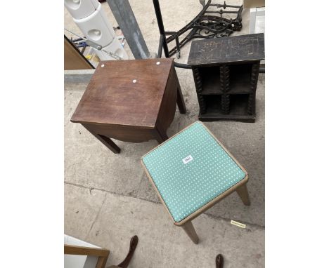 A STOOL, CD RACK AND COMMODE 
