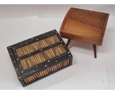 TWO VINTAGE BOXES, ONE WITH PORCUPINE QUILLS, THE OTHER ON LEGS 