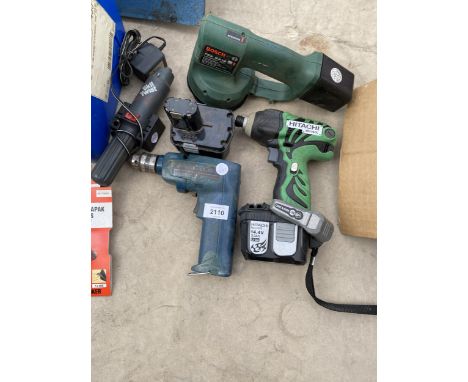 FOUR POWER TOOLS TO INCLUDE AN HITACHI DRILL, BOSCH SANDER, ETC 