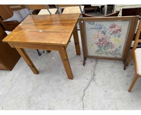 A MODERN PINE KITCHEN TABLE AND FIRESCREEN 