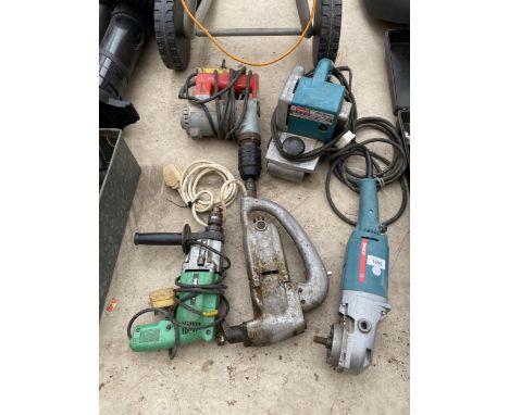 FIVE ASSORTED POWER TOOLS, MAKITA BELT SANDER ETC 