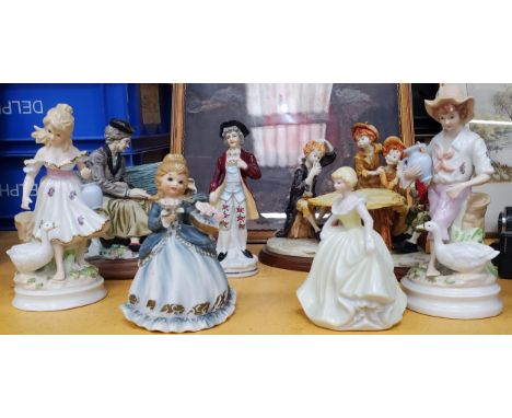A QUANTITY OF CERAMIC FIGURES TO INCLUDE CAPODIMONTE STYLE - 7 IN TOTAL 
