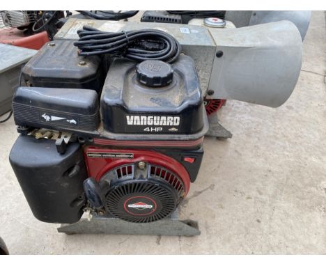 A COMPRESSOR / BLOWER WITH A VANGUARD 4HP BRIGGS AND STRATTON PETROL ENGINE 