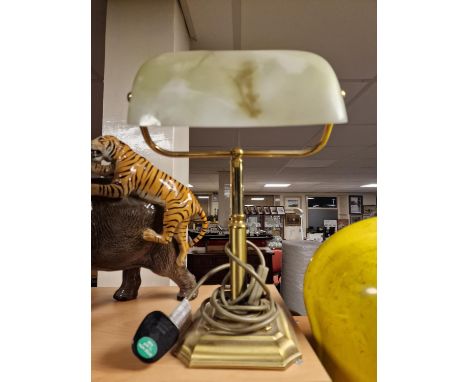 Vintage Mottled Yellow Shade Banker's Library Lamp