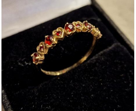 9ct Gold and Ruby Hearted Half Eternity Ring, size Q