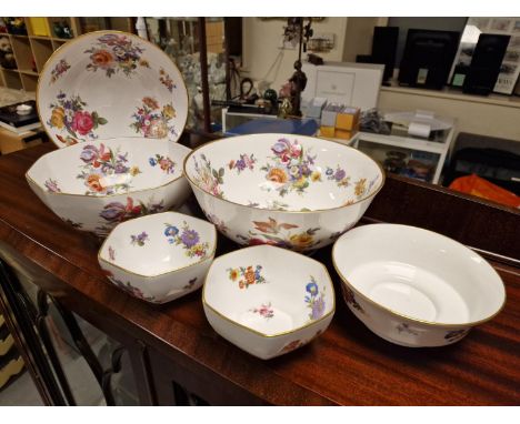 Set of Six Floral Posies Handpainted Caverswall Bowls, by W R Tipton