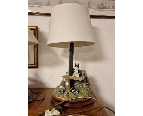Border Fine Arts Figural Lamp Border Collie Farming 'In the Shade' with Shade - approx 47cm tall