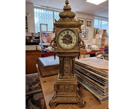 Very Large Antique Brass Big Ben Mantel Clock, face features an Art-Nouveau style and indistinctly detailed as Dodge &amp; Co