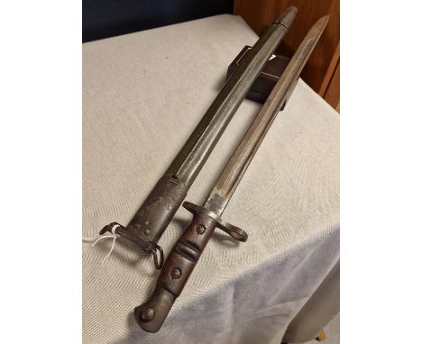 British Pattern 1913 Sword Bayonet - production date '09/17' Remington, scabbard 1918, 58cm long including scabbard