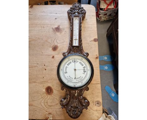 Antique Carved Wood Barometer