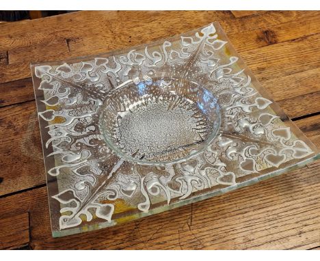 Decorated Designer Glass Centrepiece Plate - Purchased from Robert Thompson/Mouseman Shop in Kilburn