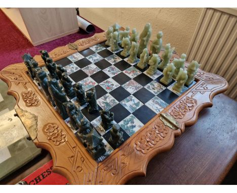 Dark & Light Jade Style Vintage Chess Set