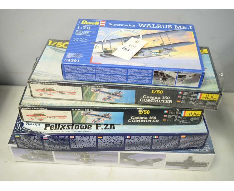 Two Heller 1/50 Cessna 150 Commuter scale model sets, each in box; together with a Revell Supermarine Walrus Mk.I, in box; an