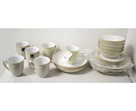 A Denby ‘Linen’ part dinner and tea service, including: four dinner plates, four side plates, five dessert bowls, two pasta b